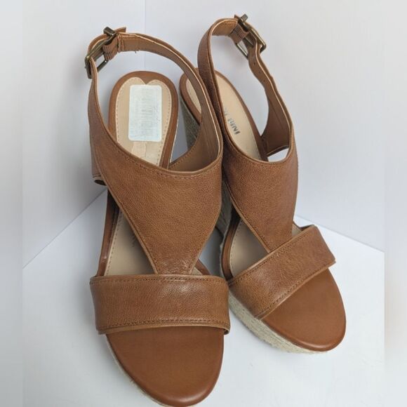 Gianni Bini Tan Leather Wedge Espadrille Sandals Slingback Heels Womens 9 - Picture 6 of 8